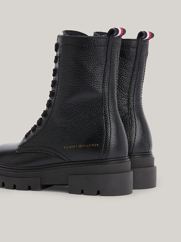 black textured leather lace-up mid boots for women tommy hilfiger