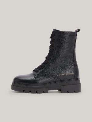 Textured Leather Lace-Up Mid Boots | Black | Tommy Hilfiger