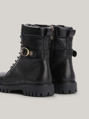 Buckle Strap Cleat Leather Ankle Boots Black Tommy Hilfiger