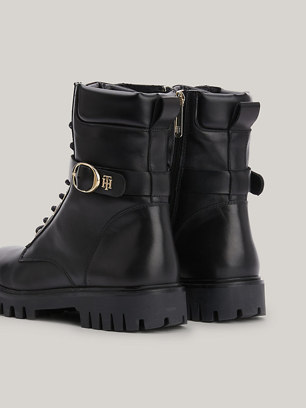 Buckle Strap Cleat Leather Ankle Boots | Black | Tommy Hilfiger