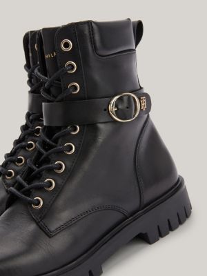 black buckle lace up boots