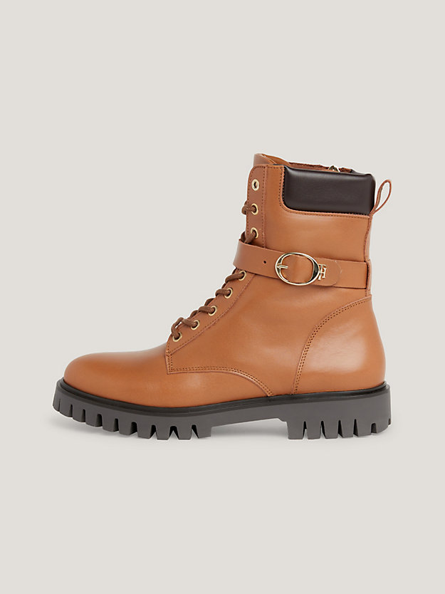Buckle Strap Cleat Leather Ankle Boots | Brown | Tommy Hilfiger