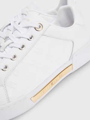 tommy hilfiger white metallic plaque cupsole trainers