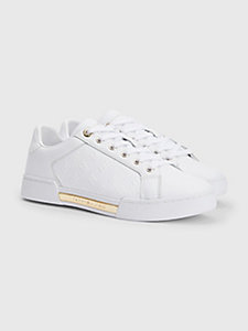 white th monogram embossed trainers for women tommy hilfiger