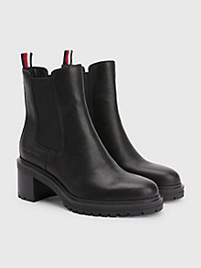black leather mid heel chelsea boots for women tommy hilfiger