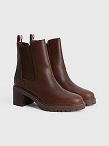 brown leather mid heel chelsea boots for women tommy hilfiger