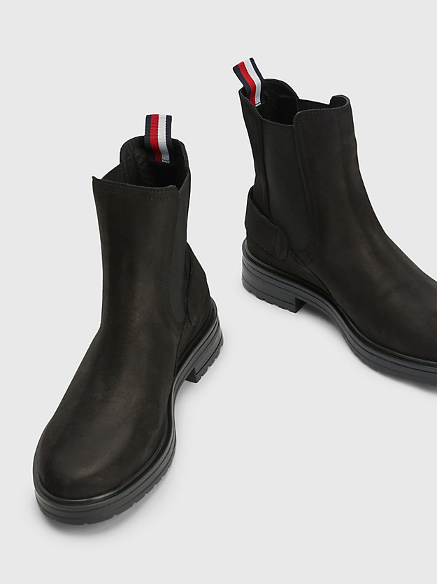 BLACK Nubuck Leather Chelsea Boots for women TOMMY HILFIGER