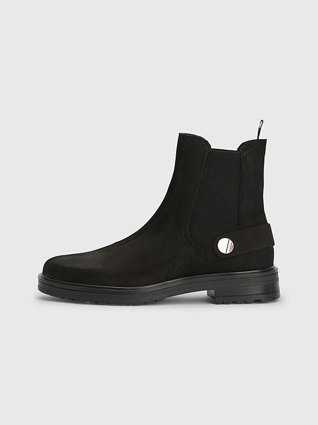 BLACK Nubuck Leather Chelsea Boots for women TOMMY HILFIGER