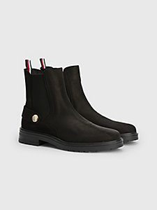 black nubuck leather chelsea boots for women tommy hilfiger