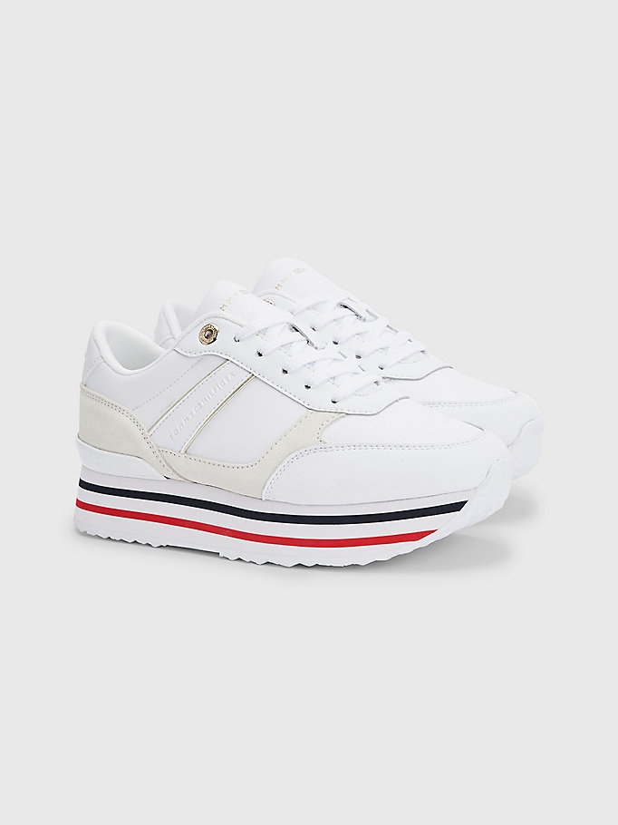 white mixed panel platform trainers for women tommy hilfiger