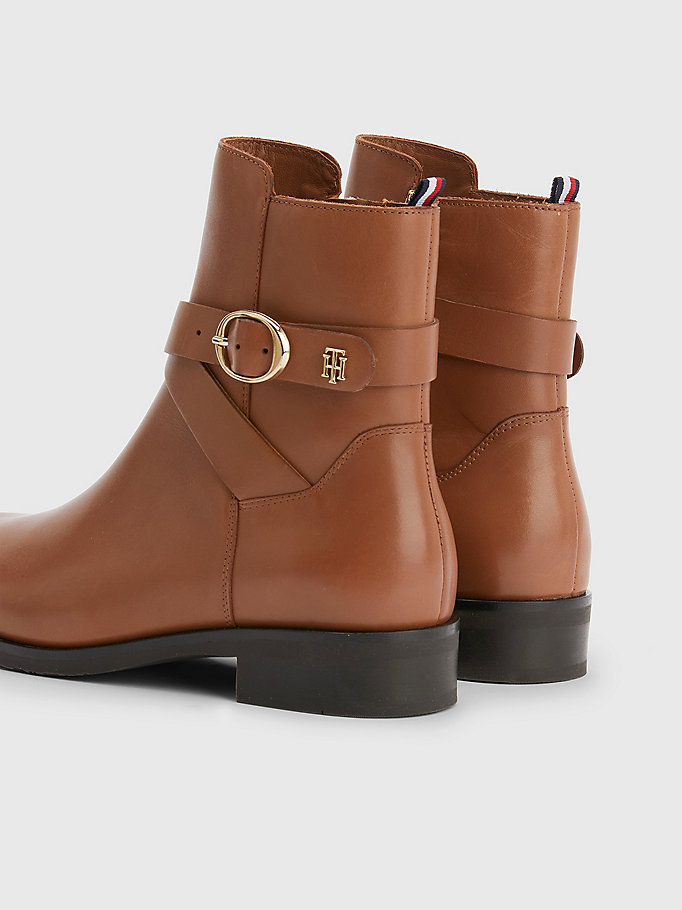 brown leather belt ankle boots for women tommy hilfiger
