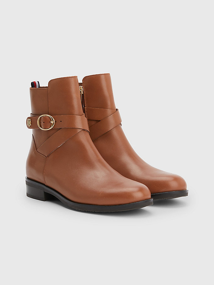 brown leather belt ankle boots for women tommy hilfiger
