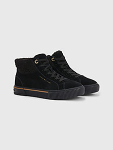 black leather warm lined high-top trainers for women tommy hilfiger