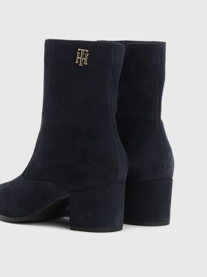 tommy hilfiger monogram plaque long leather boots