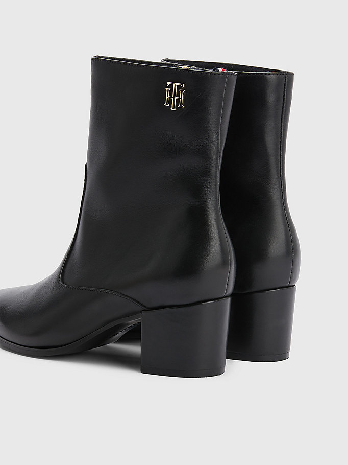 black leather block heel ankle boots for women tommy hilfiger