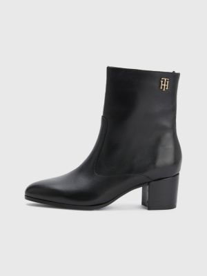 Leather Block Heel Ankle Boots BLACK Tommy Hilfiger