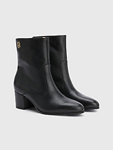 black leather block heel ankle boots for women tommy hilfiger
