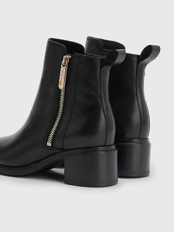 black leather mid-heel zip-up ankle boots for women tommy hilfiger