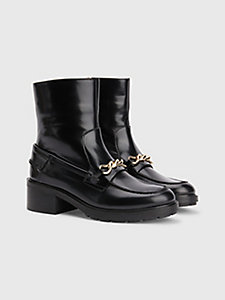 черный кожаные ботинки с цепочкой для женщины - tommy hilfiger