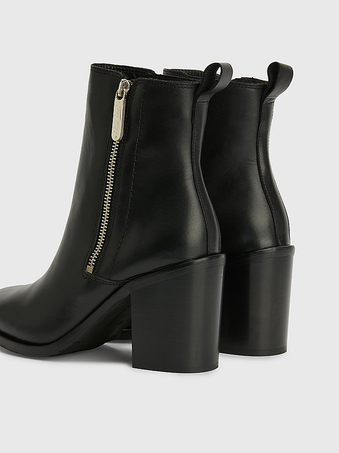 black leather zip-up block heel ankle boots for women tommy hilfiger