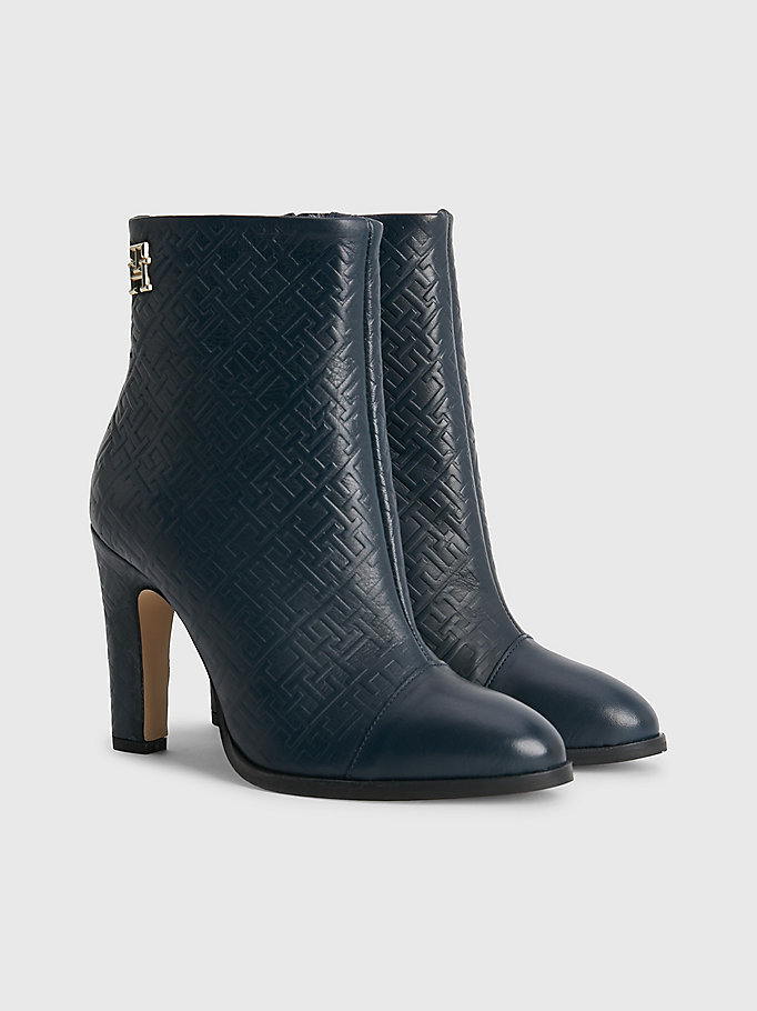 TH Monogram High Heel Leather Boots | BLUE | Tommy Hilfiger