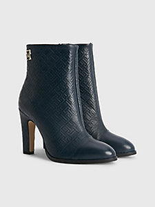 blue th monogram high heel leather boots for women tommy hilfiger