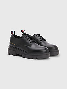 black leather lace-up chunky sole shoes for women tommy hilfiger
