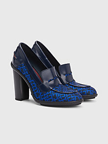 blue th monogram high heel loafers for women tommy hilfiger