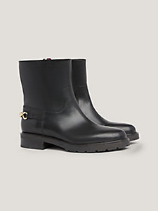 black chain detail leather ankle boots for women tommy hilfiger