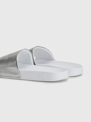 Metallic Strap Pool Slides WHITE Tommy Hilfiger