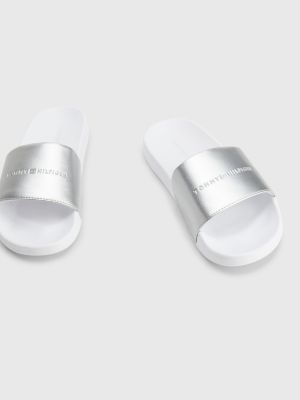 Metallic Strap Pool Slides WHITE Tommy Hilfiger