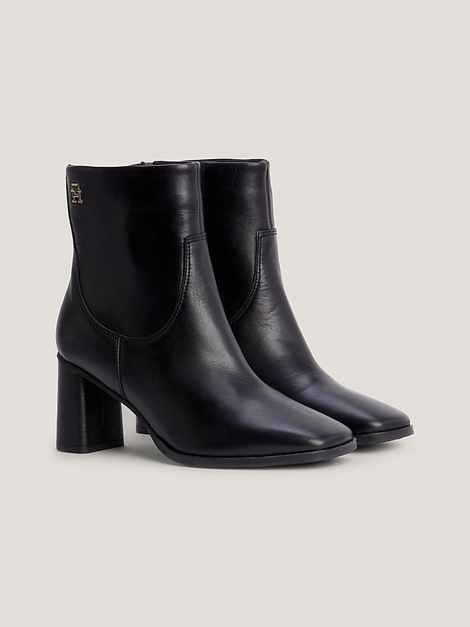 Leather Square-Toe Monogram Ankle Boots | BLACK | Tommy Hilfiger
