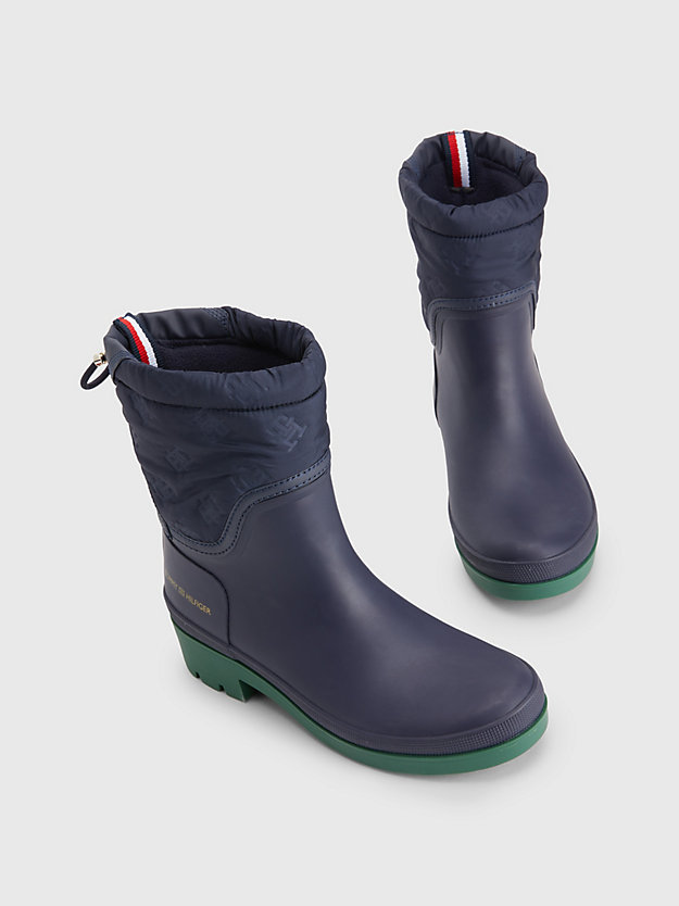 SPACE BLUE Embossed Monogram Rain Boots for women TOMMY HILFIGER