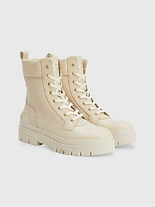 beige lace-up leather monogram ankle boots for women tommy hilfiger