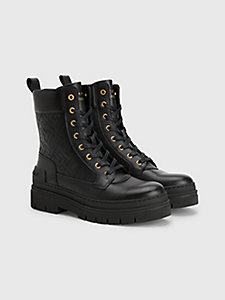 black lace-up leather monogram ankle boots for women tommy hilfiger