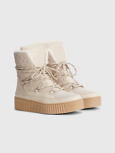 beige monogram lace-up snow boots for women tommy hilfiger