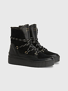 black monogram lace-up snow boots for women tommy hilfiger