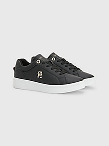 black leather court trainers for women tommy hilfiger