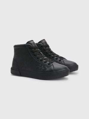 TH Monogram Leather High-Top Trainers | BLACK | Tommy Hilfiger