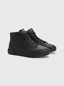 black th monogram leather high-top trainers for women tommy hilfiger