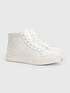 white th monogram leather high-top trainers for women tommy hilfiger