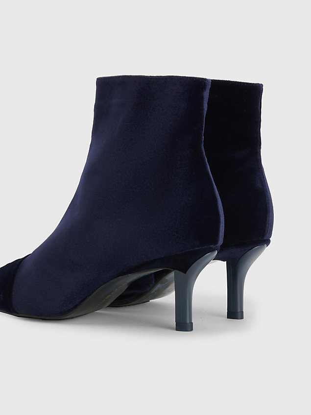 blue velvet pointed toe heeled ankle boots for women tommy hilfiger