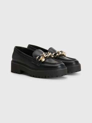 ilegal Filadelfia golpear Mocasines de piel con plataforma y cadena | NEGRO | Tommy Hilfiger