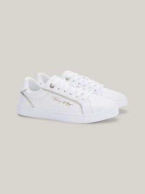 Signature Metallic Piping Leather Trainers | WHITE | Tommy Hilfiger