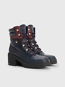 blue th monogram lace-up embossed boots for women tommy hilfiger