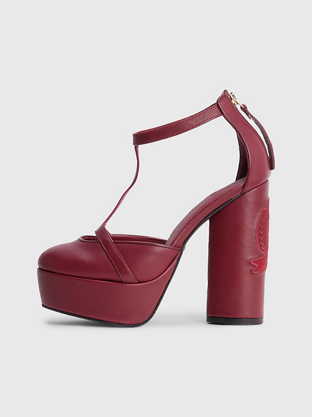 purple crest block heel leather platform shoes for women tommy hilfiger