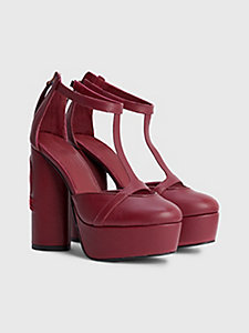 purple crest block heel leather platform shoes for women tommy hilfiger