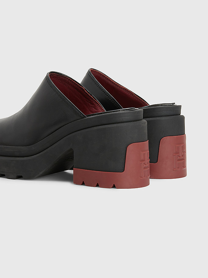black chunky sole leather clogs for women tommy hilfiger