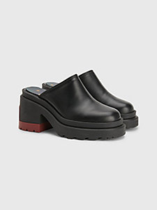 black chunky sole leather clogs for women tommy hilfiger