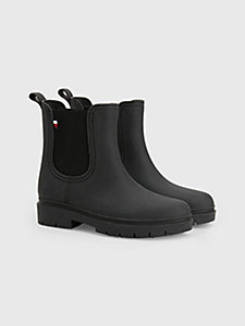 black pull-on chelsea rainboots for women tommy hilfiger